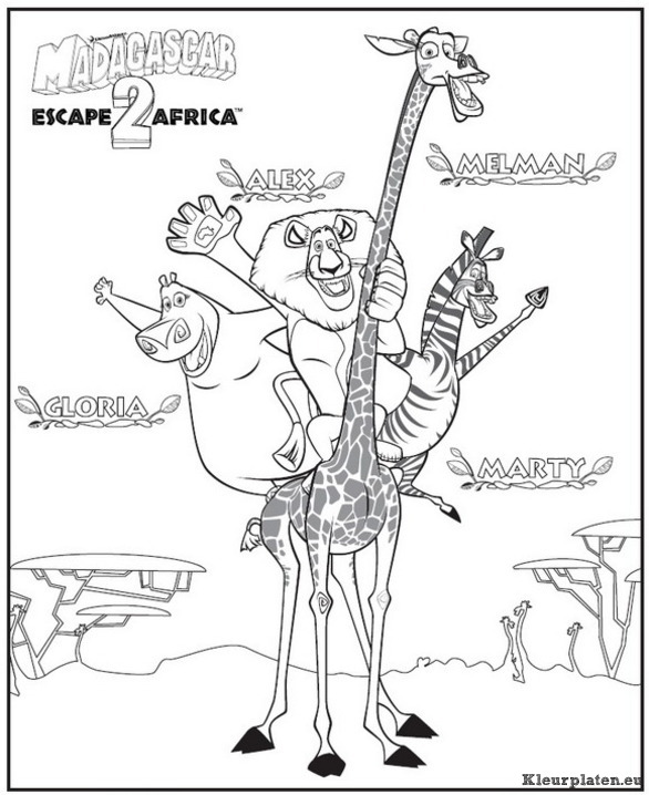 Madagascar 2 escape 2 africa kleurplaten