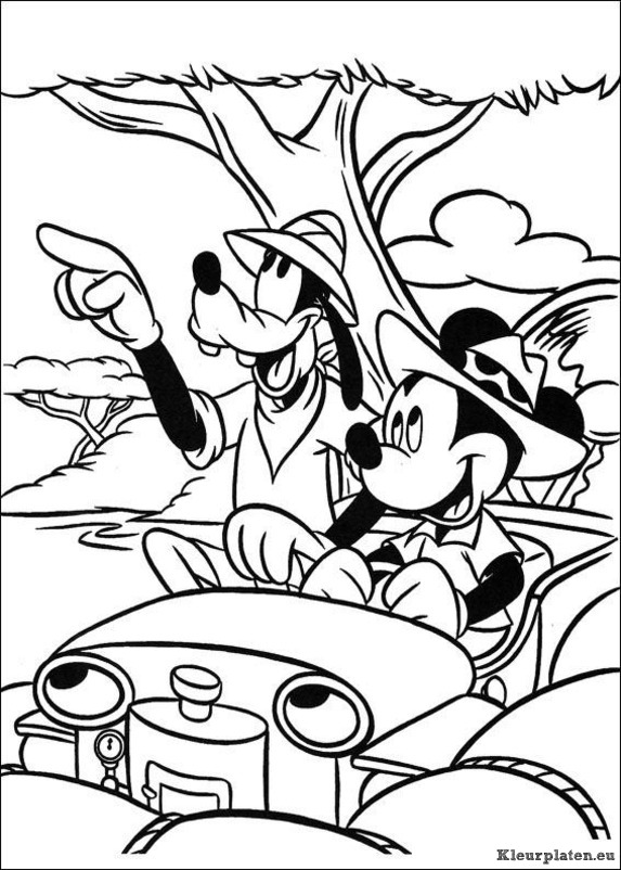 Mickey op safari kleurplaat