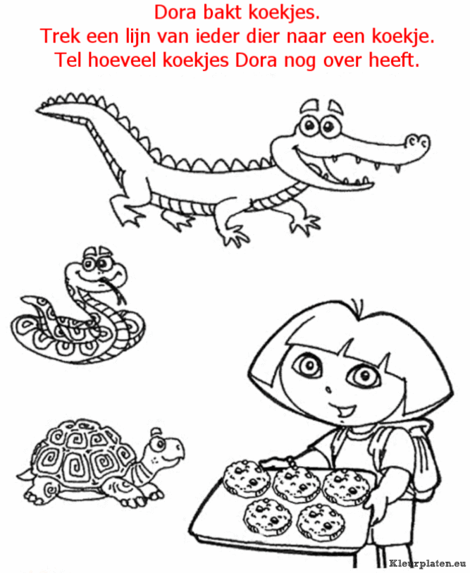 Dora tellen en kleuren kleurplaat