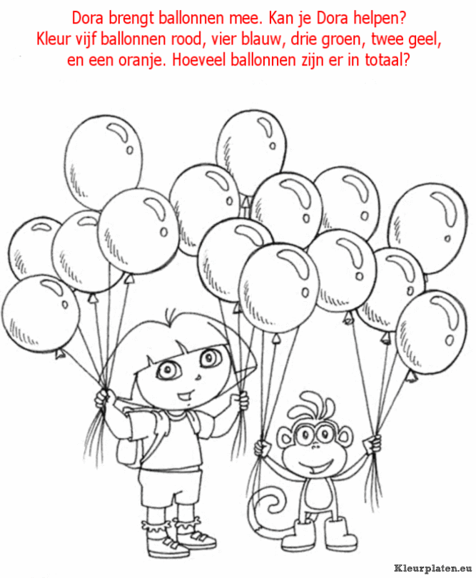 Dora tellen en kleuren kleurplaat