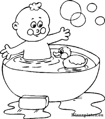 Kind in bad met bad eendje kleurplaat