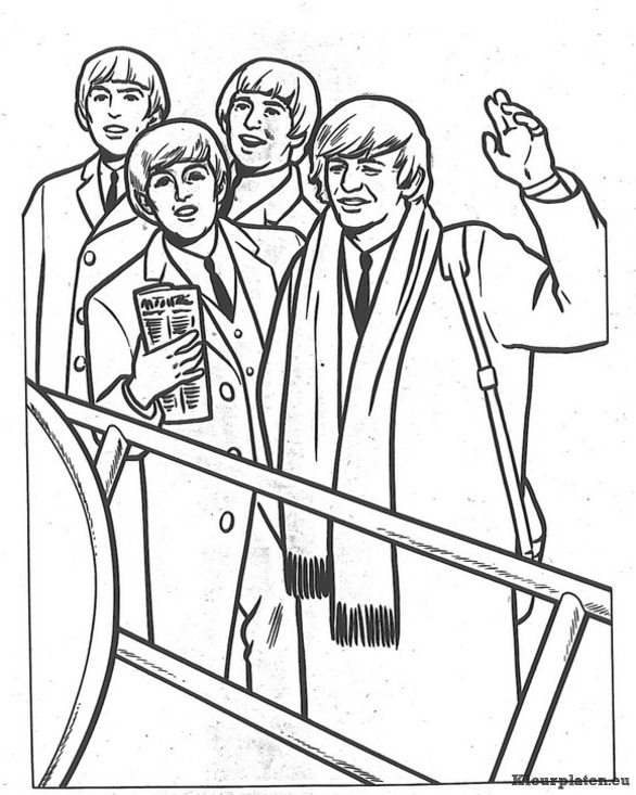 Beatles op weg naar het vliegtuig kleurplaat