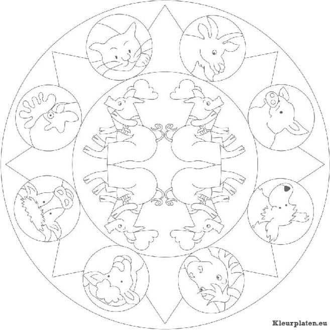 Mandala dieren kleurplaat