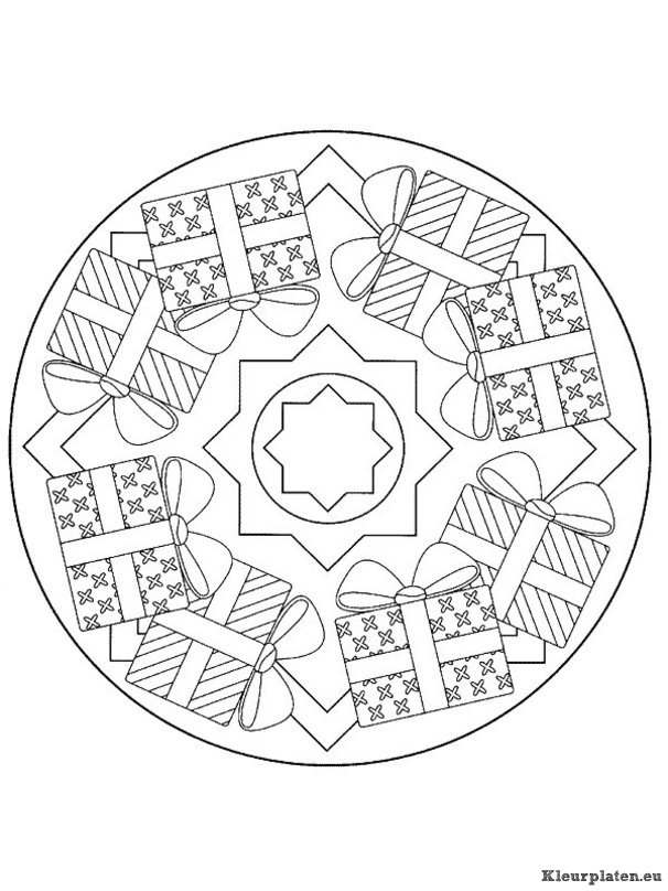 Mandala kerstmis kleurplaat