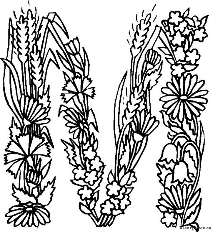 Alfabet bloemen kleurplaten