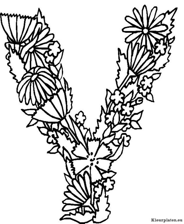 Alfabet bloemen kleurplaten