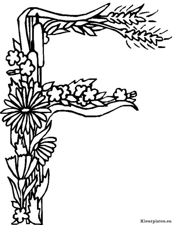 Alfabet bloemen kleurplaten