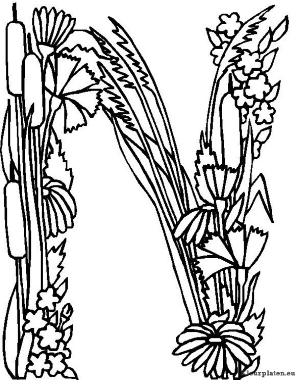 Alfabet bloemen kleurplaten