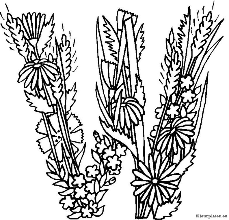 Alfabet bloemen kleurplaten