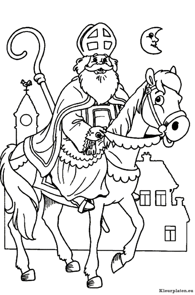 Sinterklaas op zijn paard schimmel kleurplaat