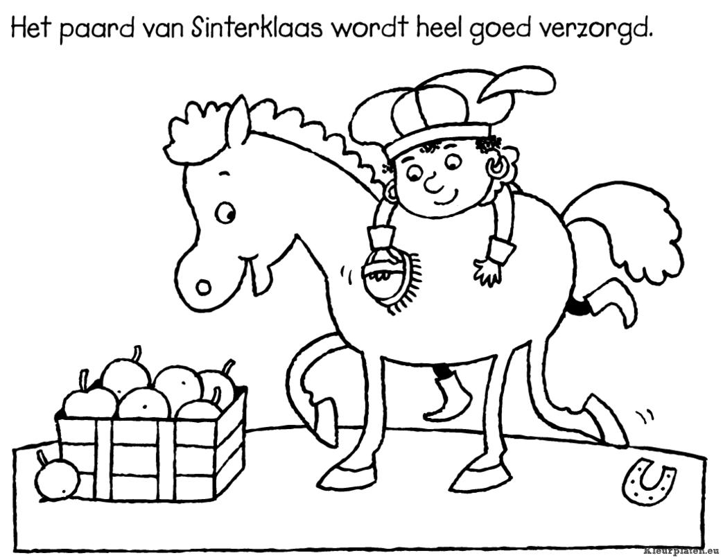 Het paard van sinterklaas wordt heel goed verzorgd kleurplaat