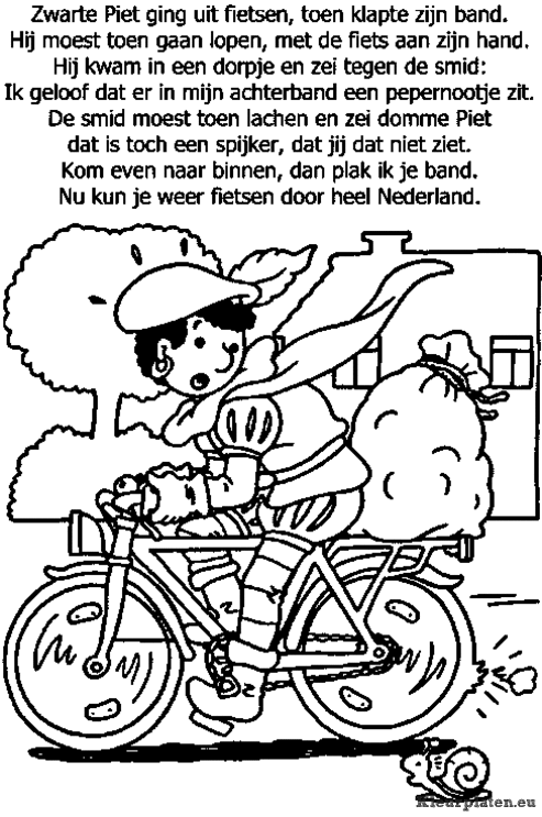 Zwarte Piet ging uit fietsen kleurplaat