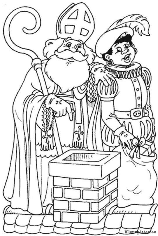 Sinterklaas en zwarte piet op het dak