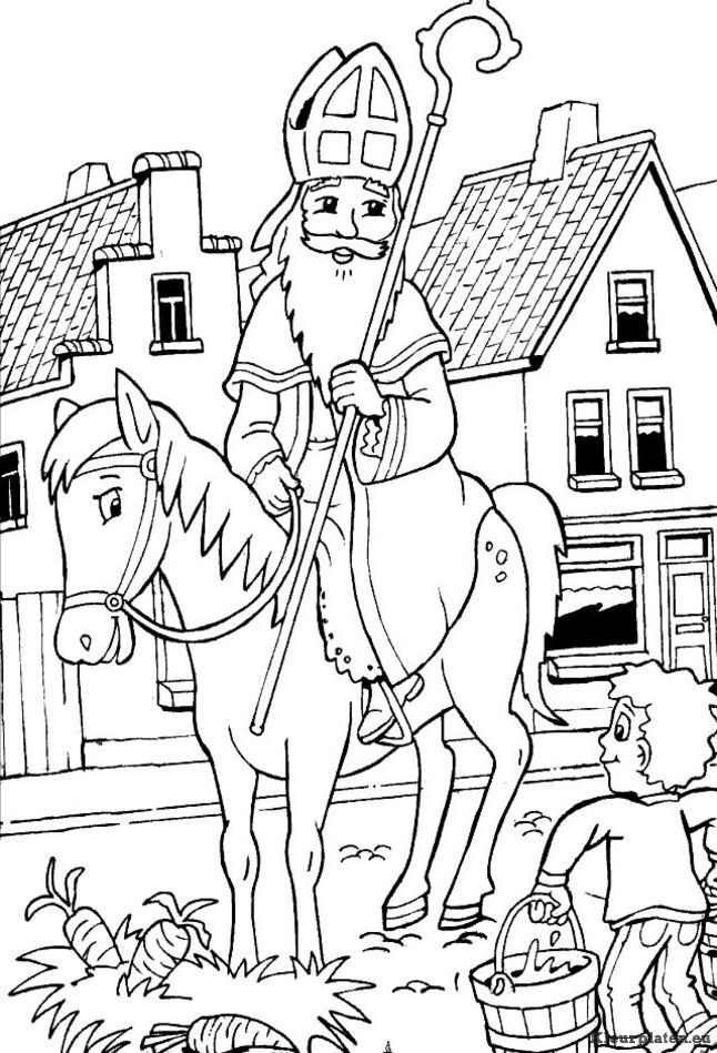 Jongen haalt water voor het paard van Sint
