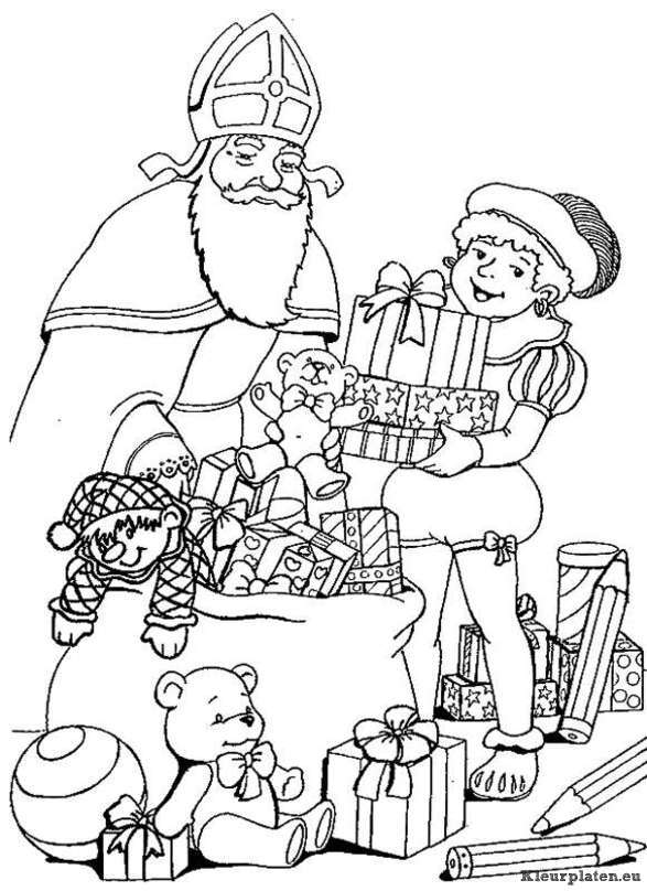 Sint en Piet met speelgoed kleurplaat