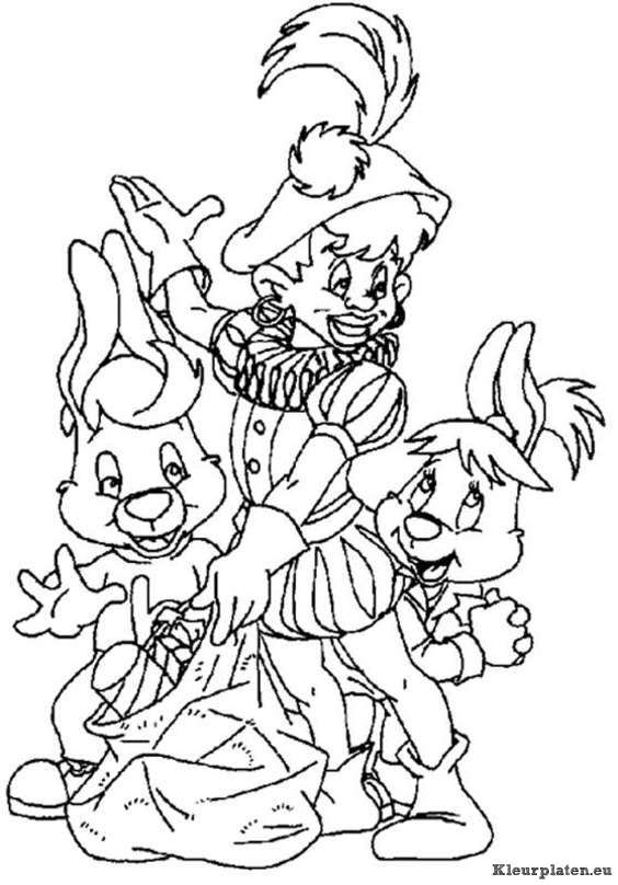 Sinterklaas met Bobo het konijn kleurplaat