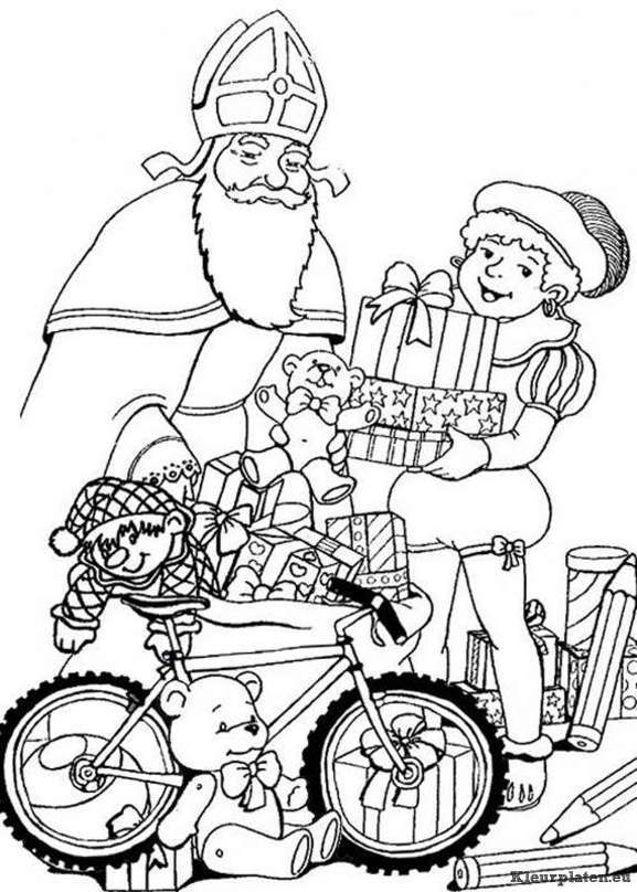 Sinterklaas en Zwarte Piet met pakjes