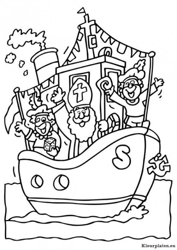 Sinterklaas stoomboot kleurplaat