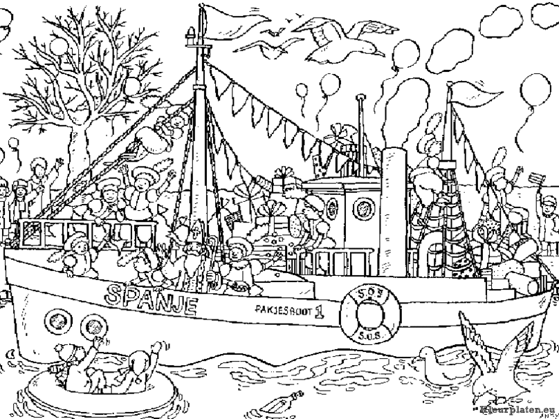 Sinterklaas stoomboot kleurplaat