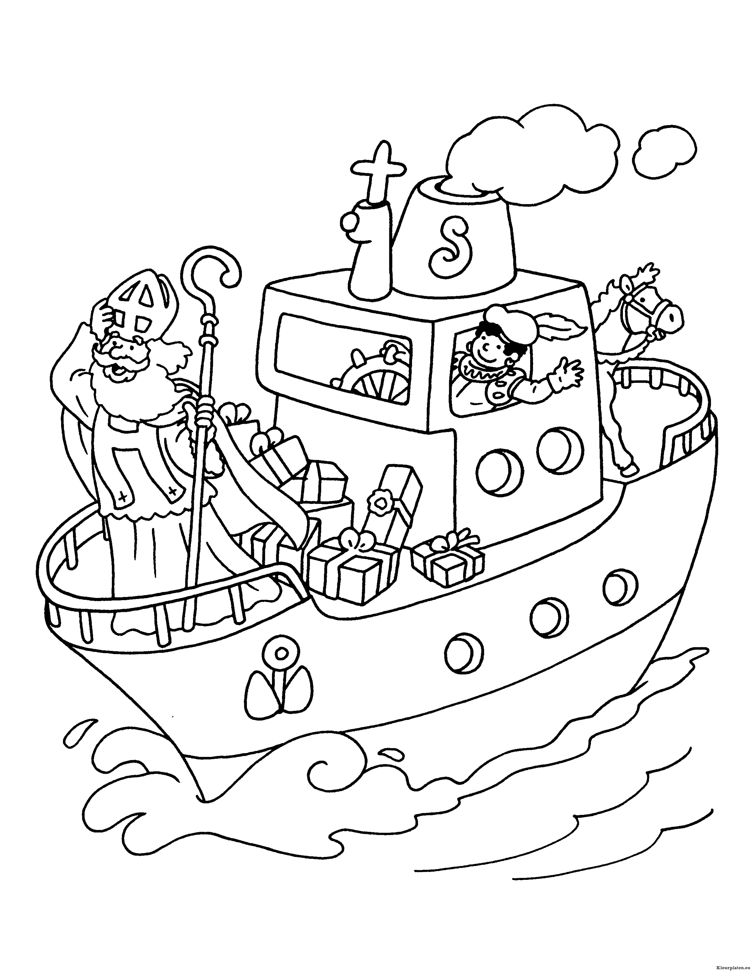 Sinterklaas stoomboot kleurplaat