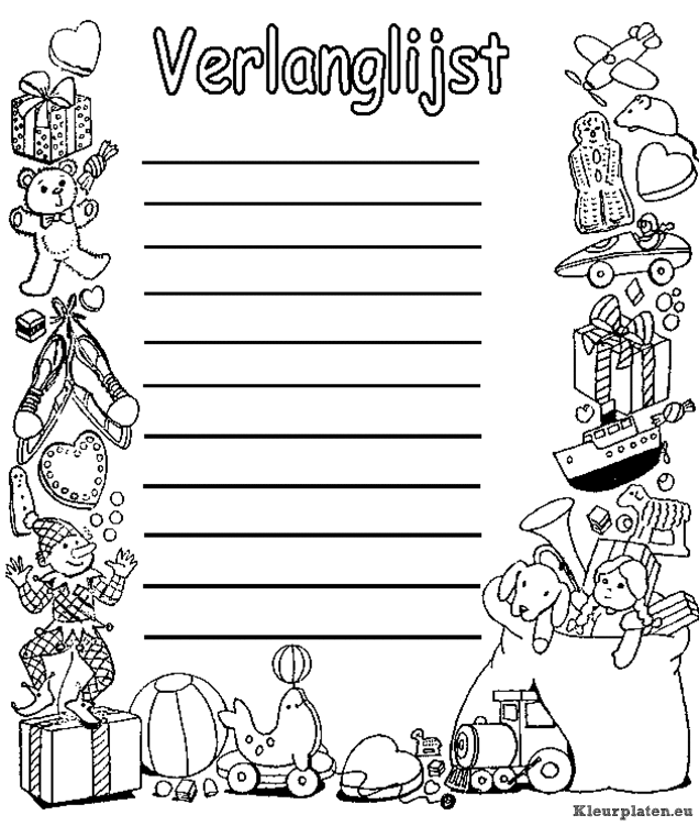 Sinterklaas verlanglijstje kleurplaten